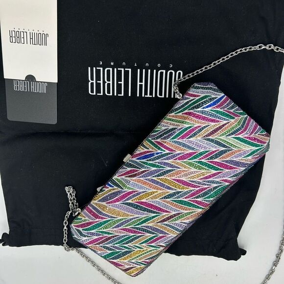 Women's Judith Lieber rectangular beach mural clutch bag detachable chain Italy - Picture 13 of 15